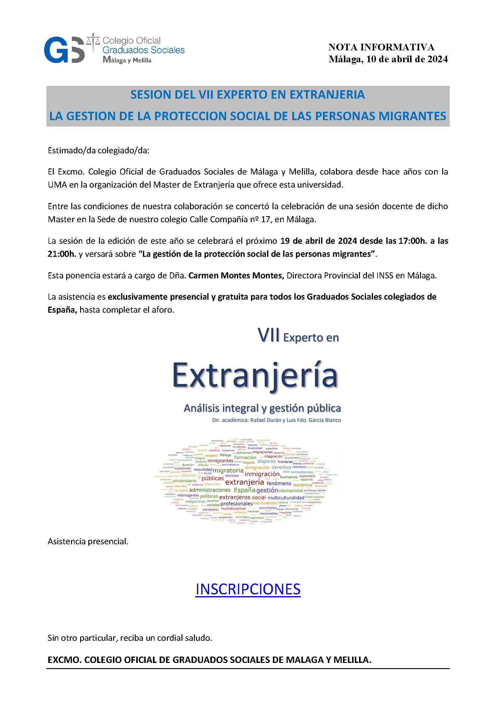 NOTA INFORMATIVA VII EXPERTO EN EXTRANJERIA LA GESTION DE LA PROTECCION SOCIAL DE LAS PERSONAS MIGRANTES