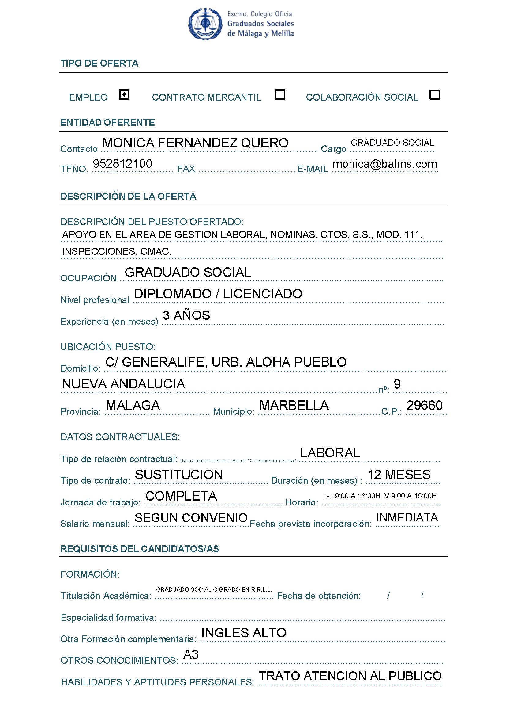 17 02 2023 Oferta Empleo COGS Malaga y Melilla
